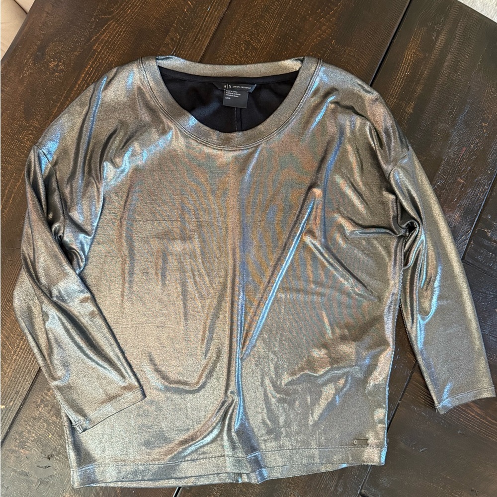 ARMANI EXCHANGE Metallic Silver Women's Blouse